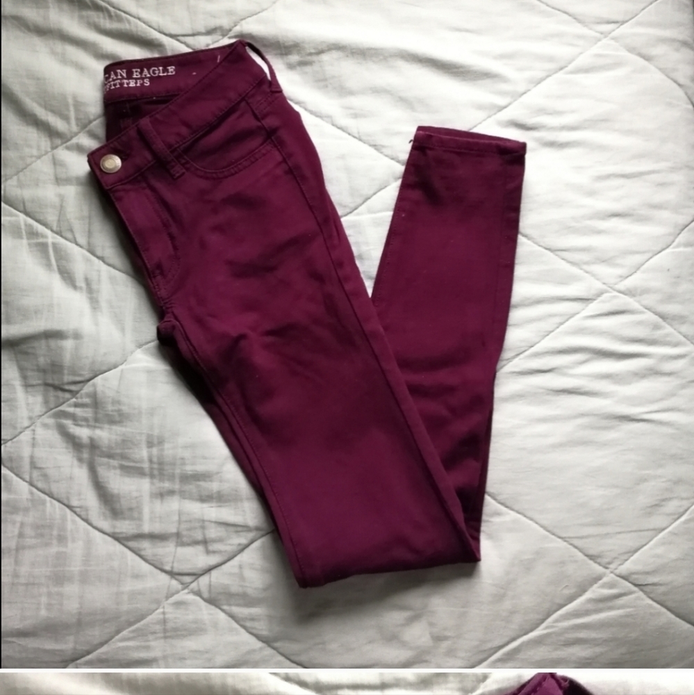 Burgundy Knit Jeggings Cotton Blend Size 00  | AE